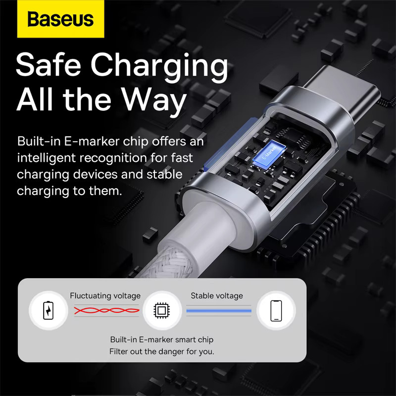 Baseus USB-C-Kabel mit 100 W Schnellladefunktion in Schwarz für MacBook, iPad, iPhone 15 und andere USB-C Geräte - Bild 3