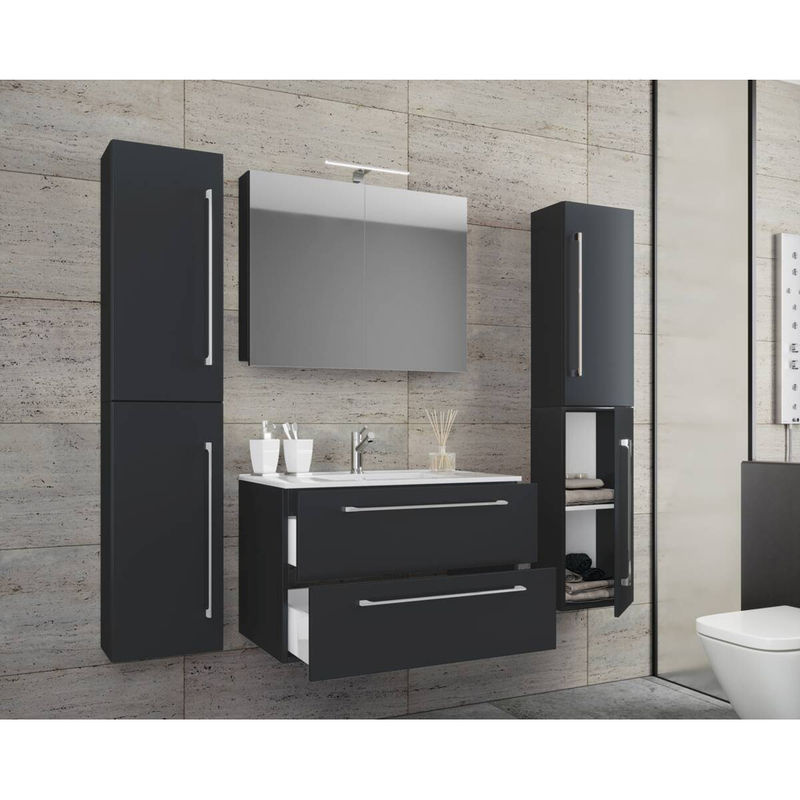 VCM Badmöbel-Set Badinos 5-tlg. Waschplatz in Schwarz Matt mit Spiegelschrank und Hochschränken, Breite: 80 cm, Höhe: 150 cm, Tiefe: 46 cm - Bild 6
