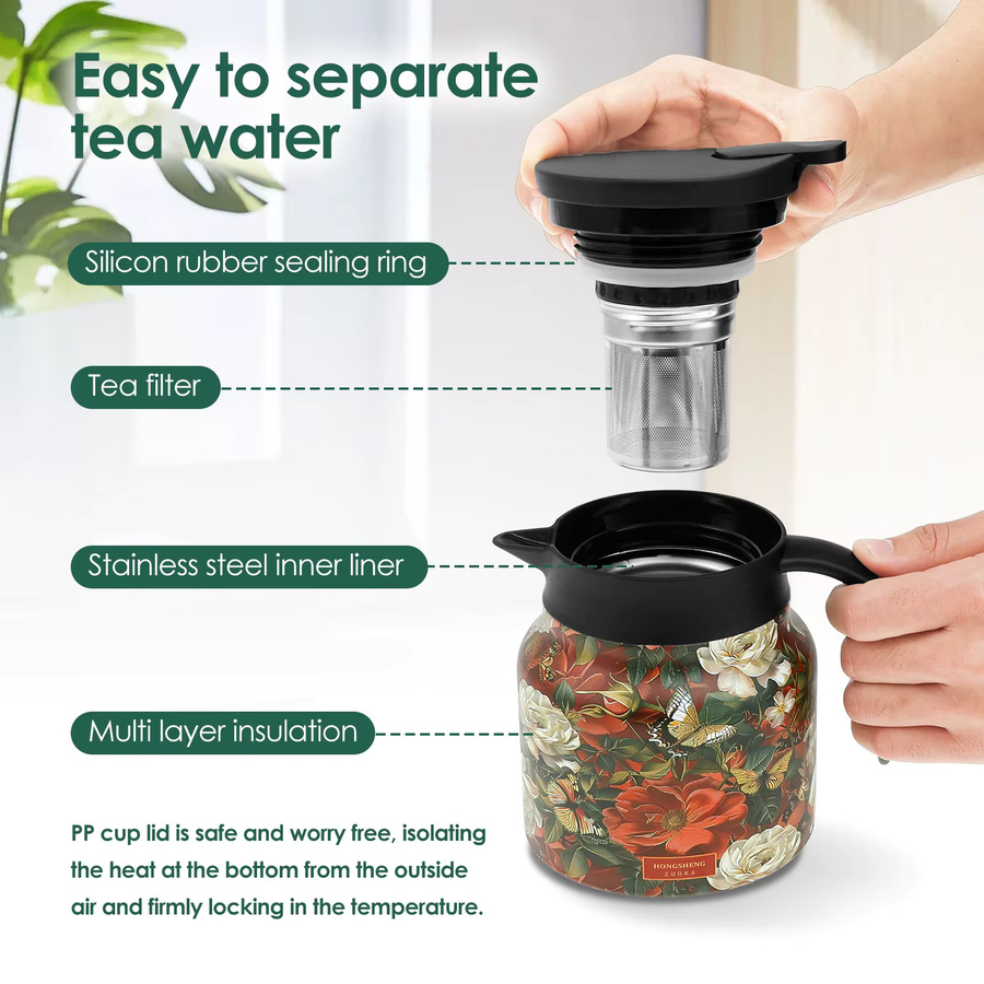 Willstar Edelstahl Teekanne mit Teesieb Infuser in Floral Design, Rot/Mehrfarbig - Bild 4