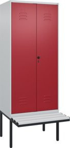 C+P PSA Doppel-Spind Classic PLUS Sitzbank mit 2 Abteilen und Sicherheits-Drehriegel, Farbe Grau/Rot, B/T/H: 212 x 80 x 81,5 cm - Bild 1