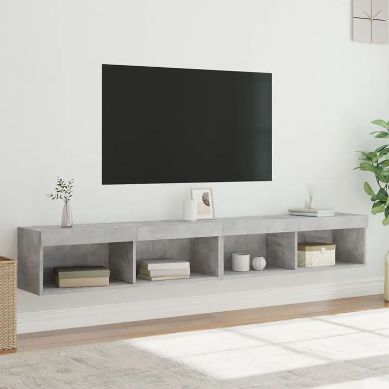 Vidaxl TV-Schrank Set aus Holzwerkstoff und Beton in Grau mit LED-Beleuchtung, 2 Stück, B: 100 cm, T: 30 cm, H: 30 cm - Bild 4