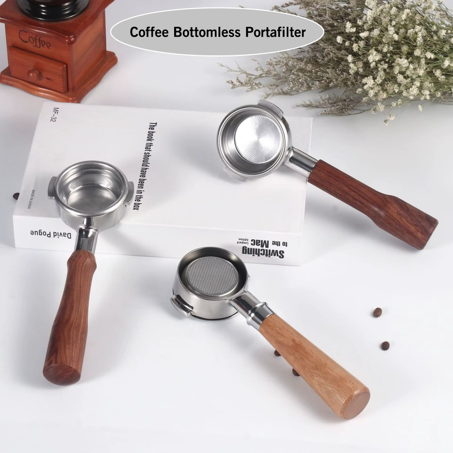 ALIKISSCAFE 58mm Bottomless Siebträger für E61 Expobar aus Edelstahl in Silber inklusive Filterkorb und zwei Griffen - Bild 4