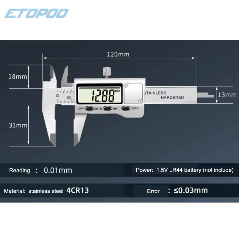 ETOPOO Digitaler Messschieber 0-50mm in Silber mit Metallbildschirm, tragbares und rostbeständiges Industriemesswerkzeug für DIY-Projekte - Bild 6