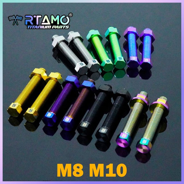 RTAMO Motorradketten-Einstellschrauben Set aus Titan mit Muttern, 2 Sätze in M8x45/50 und M10x50x1,5 - Bild 1