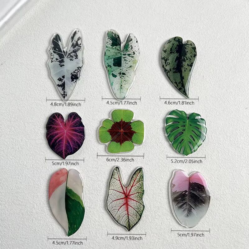 9 Stück Kühlschrankmagnete mit floralen Blatt- und Pflanzenmotiven in Grün und Multicolour zur Dekoration von Whiteboards und Küchenoberflächen - Bild 2