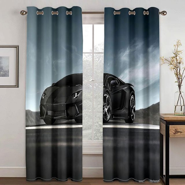 Yiran Furniture Sportwagen Vorhänge für Kinderzimmer in Rot und Schwarz, 2er-Set, halbtransparent, B: 50 cm, H: 130 cm - Bild 1