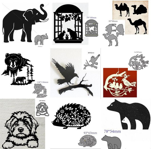 Metall-Stanzenform für Tier-Motive wie Katze und Vogel in Schwarz für Papier-Handwerk und Scrapbooking - Bild 1
