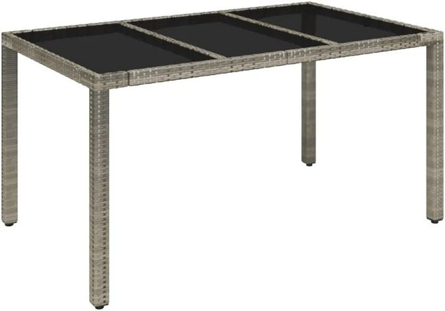 Furnicato Gartentisch aus Poly Rattan mit Hartglasplatte in Grau, B/T/H: 150 x 90 x 75 cm - Bild 1