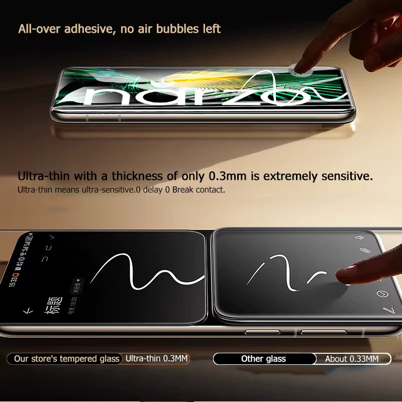 3er-Set gehärtetes Glas für Realme Narzo 50 5G, transparent, Schutzfolie mit Fingerabdruck-Entsperrung und Anti-Explosions-Funktion - Bild 3