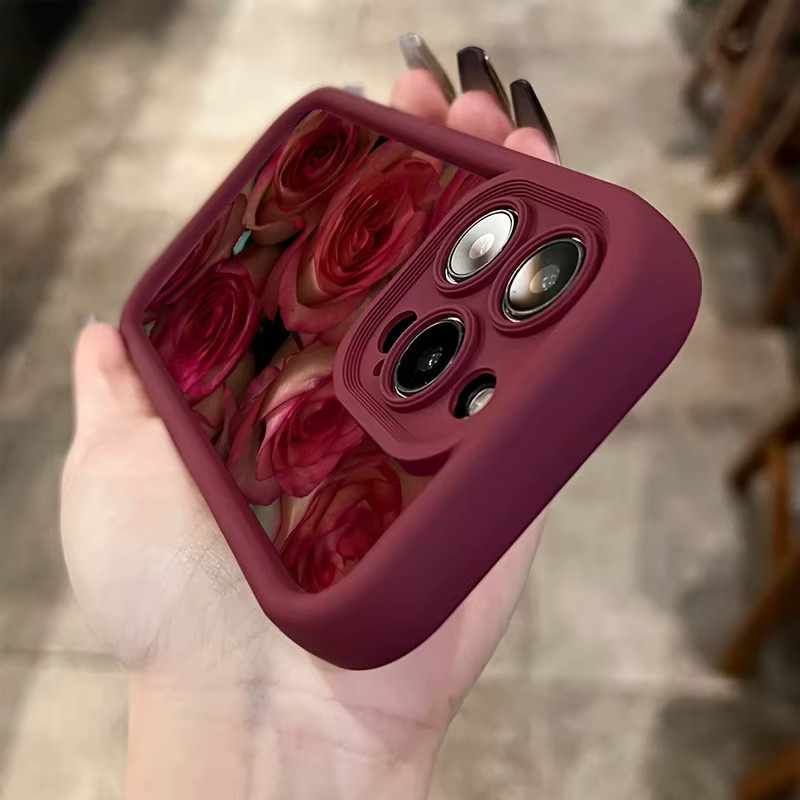 Apple iPhone Handyhülle mit rotem Blumenmuster und High-Edge TPU Anti-Drop Schutz - Bild 4