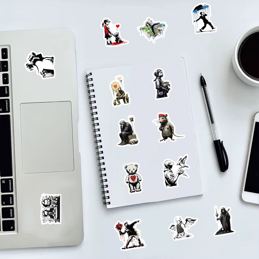 100 Stück Banksy Kunst Graffiti Aufkleber in Multicolour für Skateboard, Tassen, Koffer und Computer - Bild 2