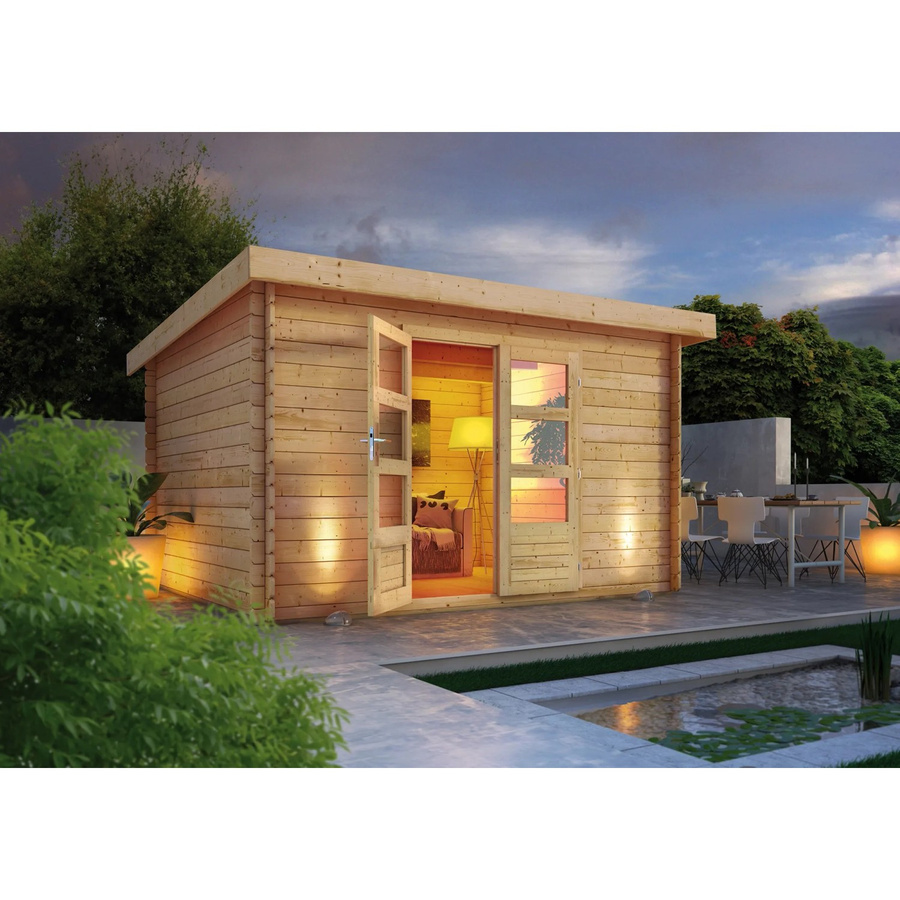 Karibu Holz-Gartenhaus in Natur mit Pultdach und Blockbohlenbauweise, B: 340 cm, T: 280 cm, H: 222 cm - Bild 2