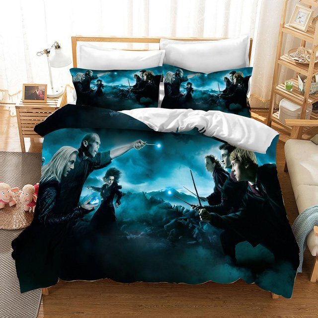 Somelli Harry Potter Bettwäsche-Set aus Polyester für Kinder, Blau, B/H: 155 x 220 cm - Bild 1