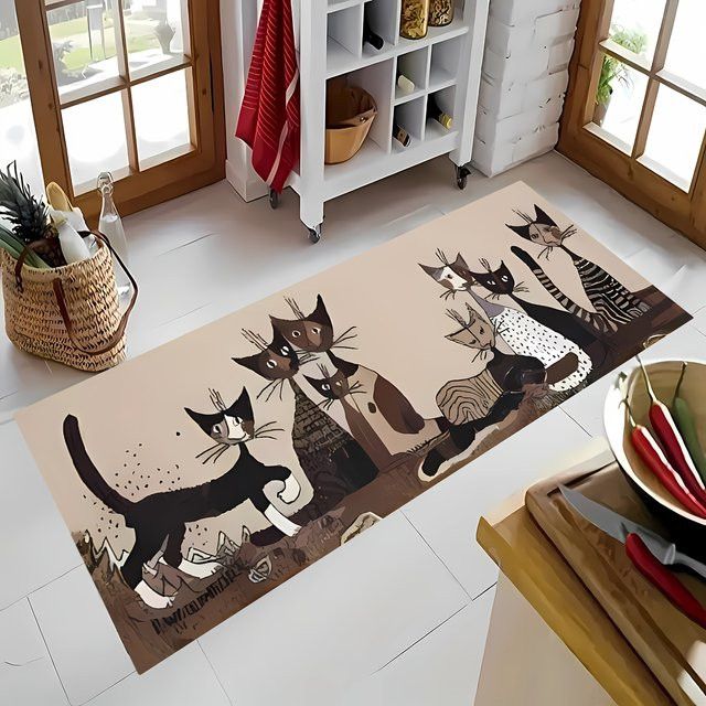 VIKAMA Cartoon Seltsame Katze Teppich Waschbare Wasserdichte Fußmatte für Küche, Schlafzimmer und Wohnzimmer - Bild 1