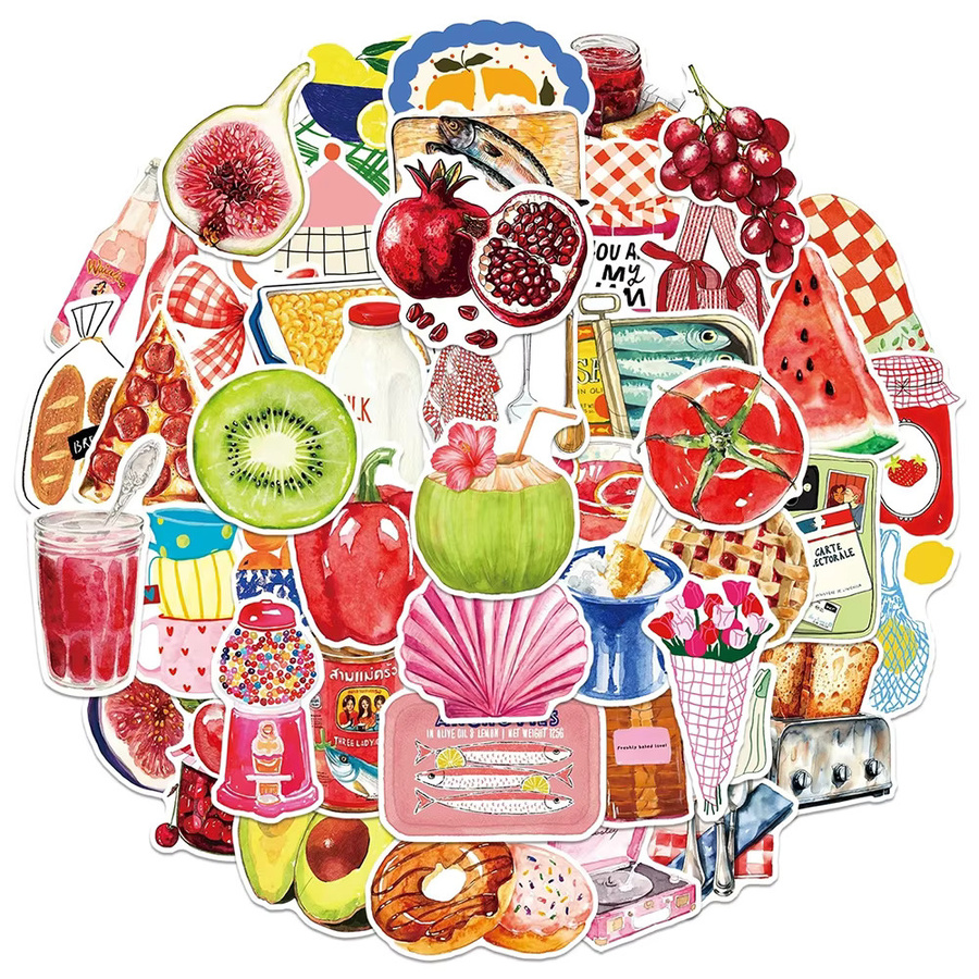Rspctou Aquarell Aufkleber Mediterranes Essen Ästhetische Kunst Sticker Multicolor Wasserfest für Skateboard und Handy - Bild 2