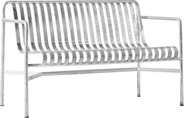 HAY Palissade Dining Bench Gartenbank aus Stahl in Silber mit Streifenoptik - Bild 1