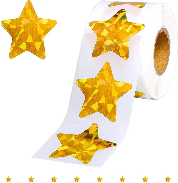 LEENKEA Gold-Stern-Aufkleber aus aluminisiertem Papier, 500 Stück pro Rolle, Farbe: Gold - Bild 1