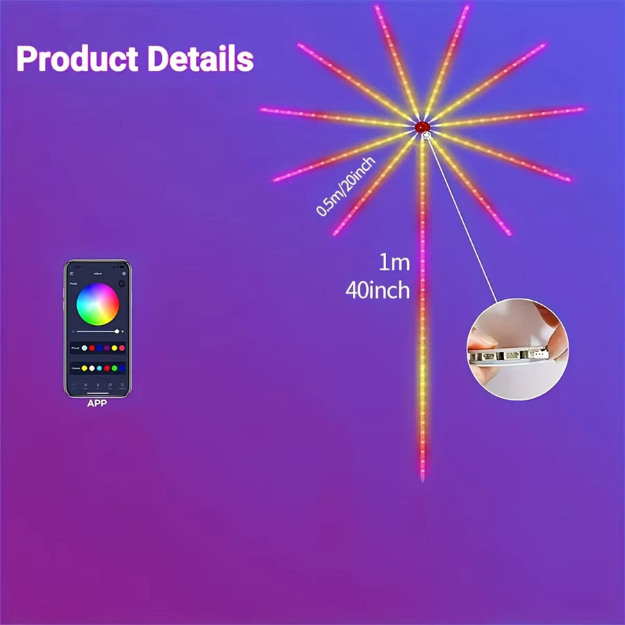 Saimili RGBIC LED-Feuerwerk Lichter mit Bluetooth App-Steuerung und Musik-Synchronisation, Multicolour Smart LED-Beleuchtung für Party und Weihnachten - Bild 2