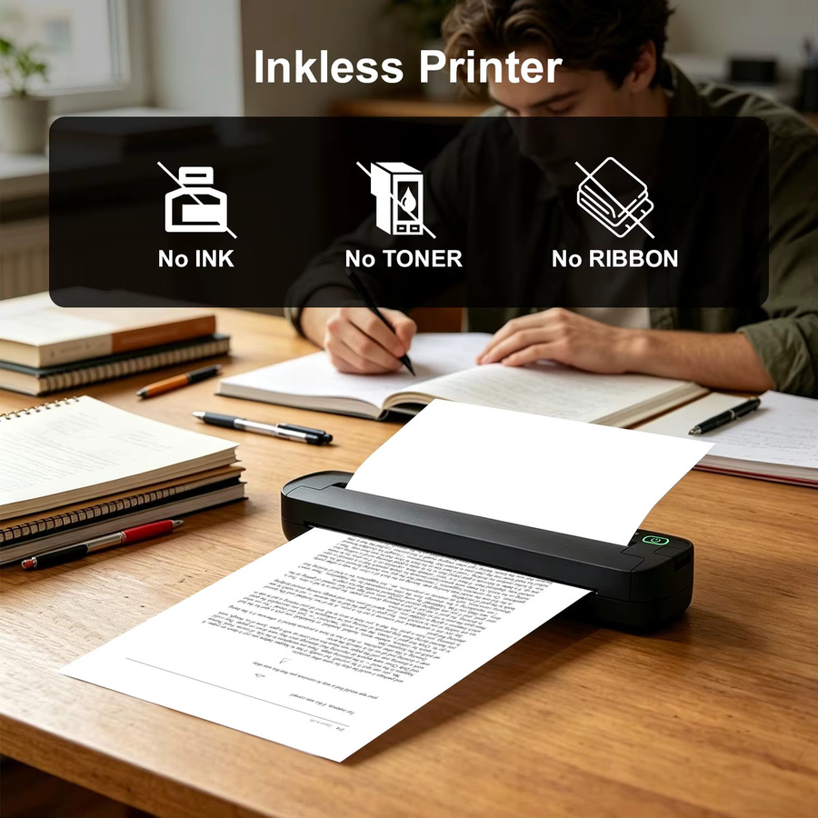 HZTZ On-the-Go Thermodrucker für A4-Dokumente mit 1500mAh Akku in Schwarz - Bild 4