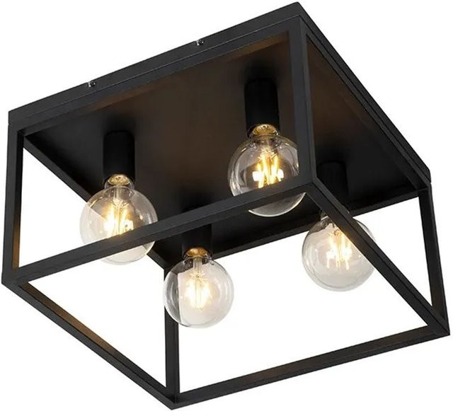 QAZQA Industrielle Deckenlampe Cage in Schwarz, 4-flammig, Durchmesser: 40 cm, aus Stahl und Glas für Wohnzimmer, Esszimmer oder Schlafzimmer - Bild 1