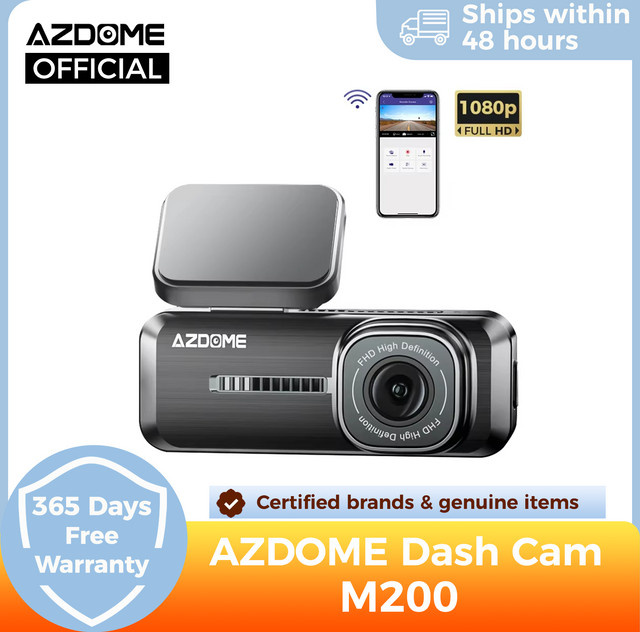 AZDOME M200 Dash Cam mit 2K Auflösung, WiFi und englischer Sprachsteuerung, schwarze Auto DVR Kamera mit Nachtsicht, G-Sensor und 24H Parkmonitor - Bild 1