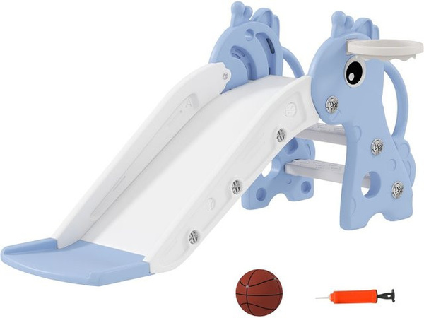 AIYAPLAY Kinderrutsche mit Basketballkorb Giraffenform Blau Weiß 1+ Jahre