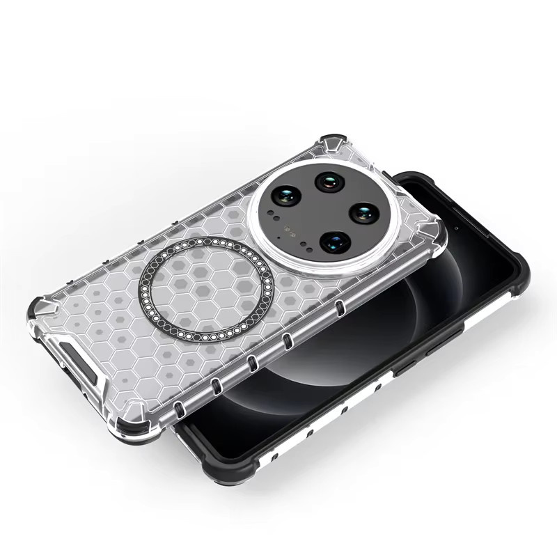 Magnetische transparente TPU-PC Schutzhülle für Xiaomi 14 Ultra 13 13T Pro 12 POCO X6 F6 F5 Pro 4G 5G mit Honeycomb-Design und stoßfester Rüstung - Bild 3