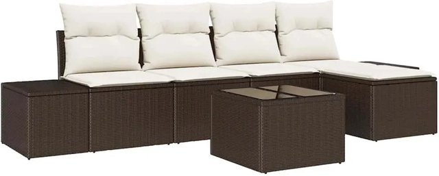vidaXL Garten-Sofa-Set aus Poly-Rattan in L-Form mit 5 Teilen, Farbe Braun und Beige, inklusive Kissen und Couchtisch - Bild 1