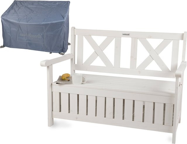 needs&wants Gartenbank aus Massivholz mit Stauraum und Abdeckung, 2-Sitzer Truhenbank in Weiß - Bild 1