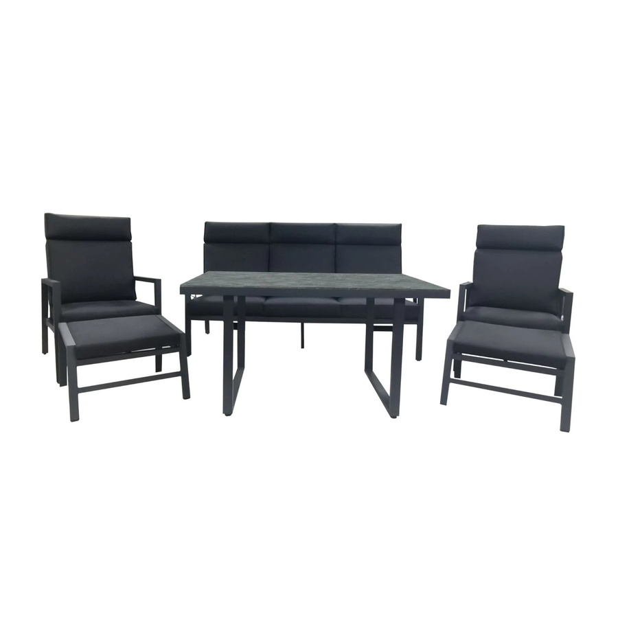 6-teilige Lounge-Sitzgruppe Greemotion Canberra aus pulverbeschichtetem Aluminium in Schwarz und Grau mit Polsterkissen - Bild 3