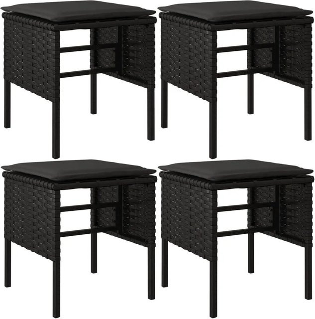 Set aus 4 vidaXL Gartenhockern mit Kissen aus schwarzem PE-Rattan und pulverbeschichtetem Stahl - Bild 1