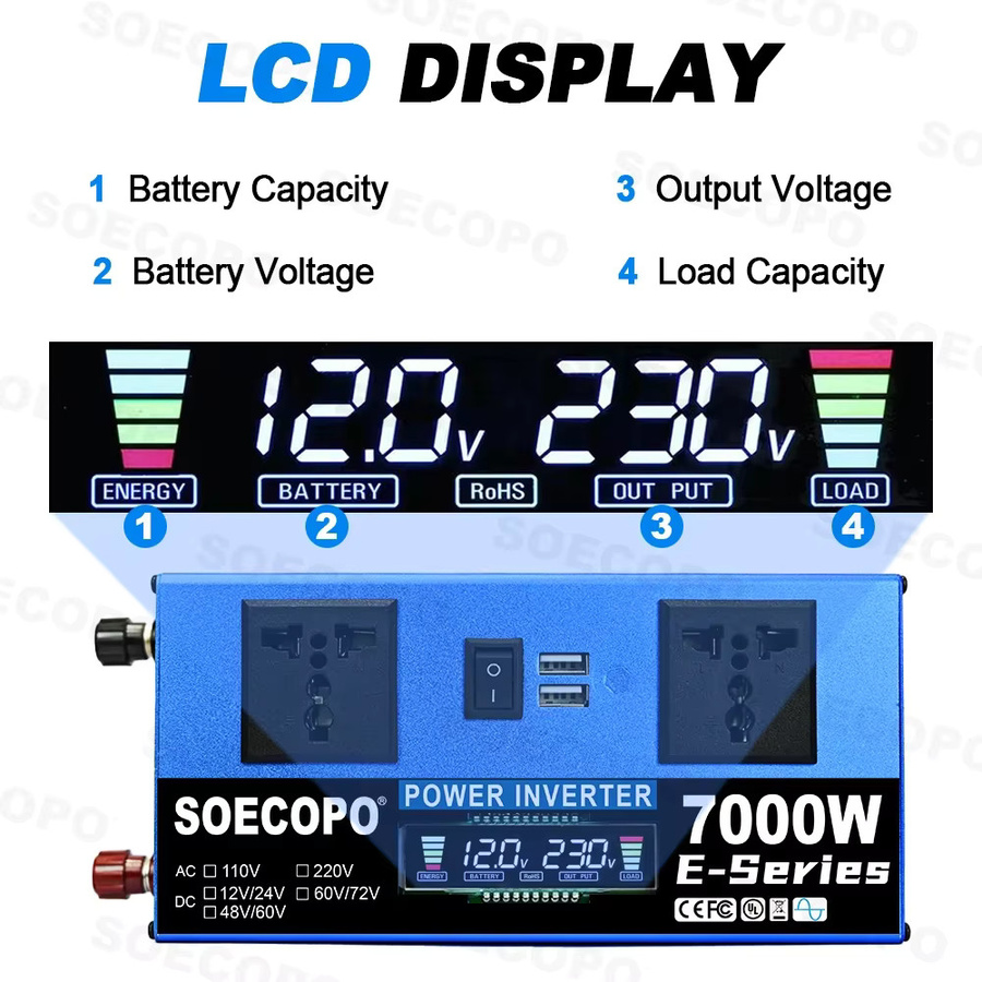 Soecopo Solarstromanlage Komplettset Off-Grid-System mit 200 W Panel und 100 A Controller für Heim- und Camping-Backup, Dual 12V/24V auf 110V/220V, 7000 W - Bild 2