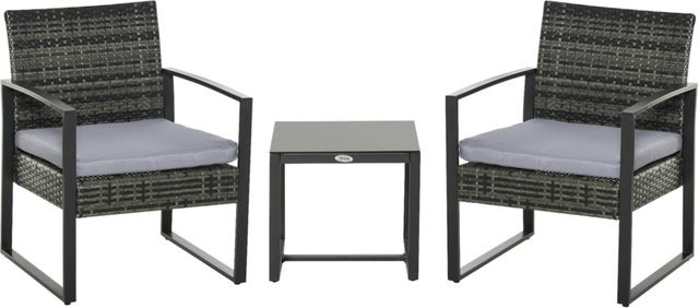 Outsunny Sitzgruppe aus Polyrattan in Grau und Schwarz, B/H/L: 57 x 76 x 63 cm - Bild 1