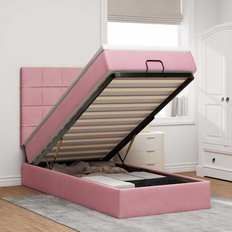 vidaxl Ottoman Polsterbett mit Matratze aus Samt in Rosa, B/T/H: 90 x 200 x 118 cm - Bild 1