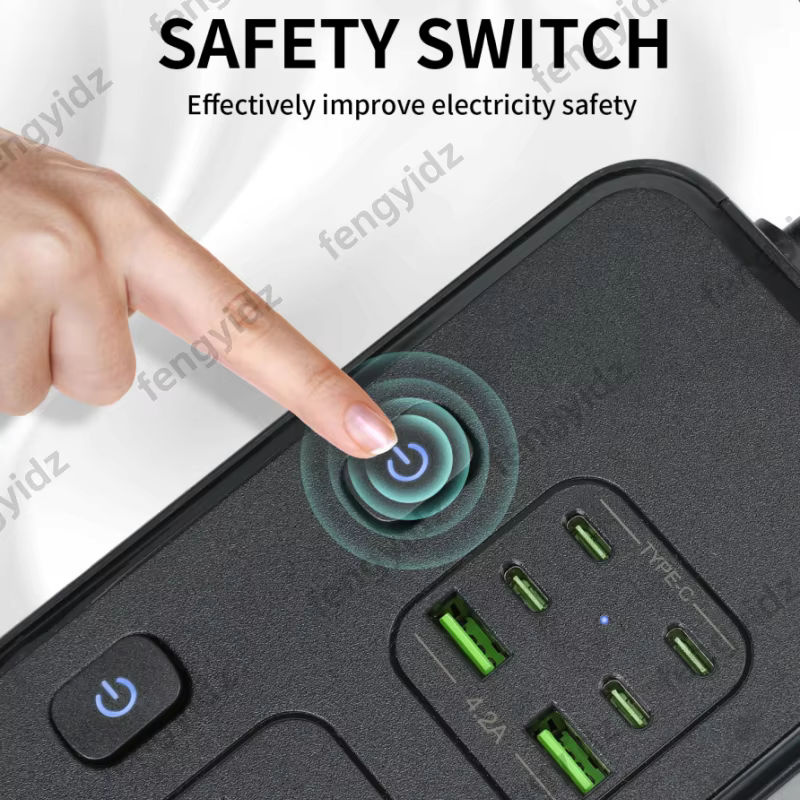 Fengyidz Steckdosenleiste mit UK-Stecker in Weiß, 4 AC-Steckdosen mit unabhängigen Schaltern, USB-Typ-C-Anschluss und Überspannungsschutz, 2 m Kabel - Bild 4