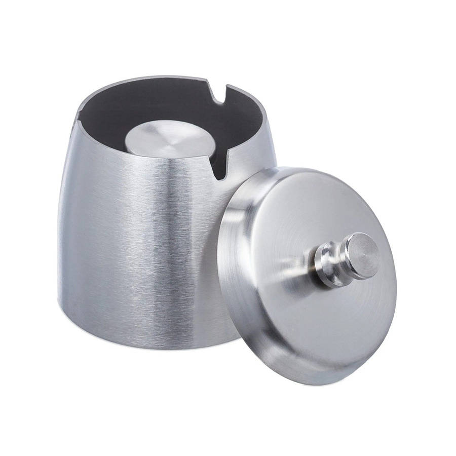 Relaxdays Aschenbecher aus Edelstahl mit Deckel in Silber, Durchmesser: 9 cm, Höhe: 7,5 cm - Bild 2