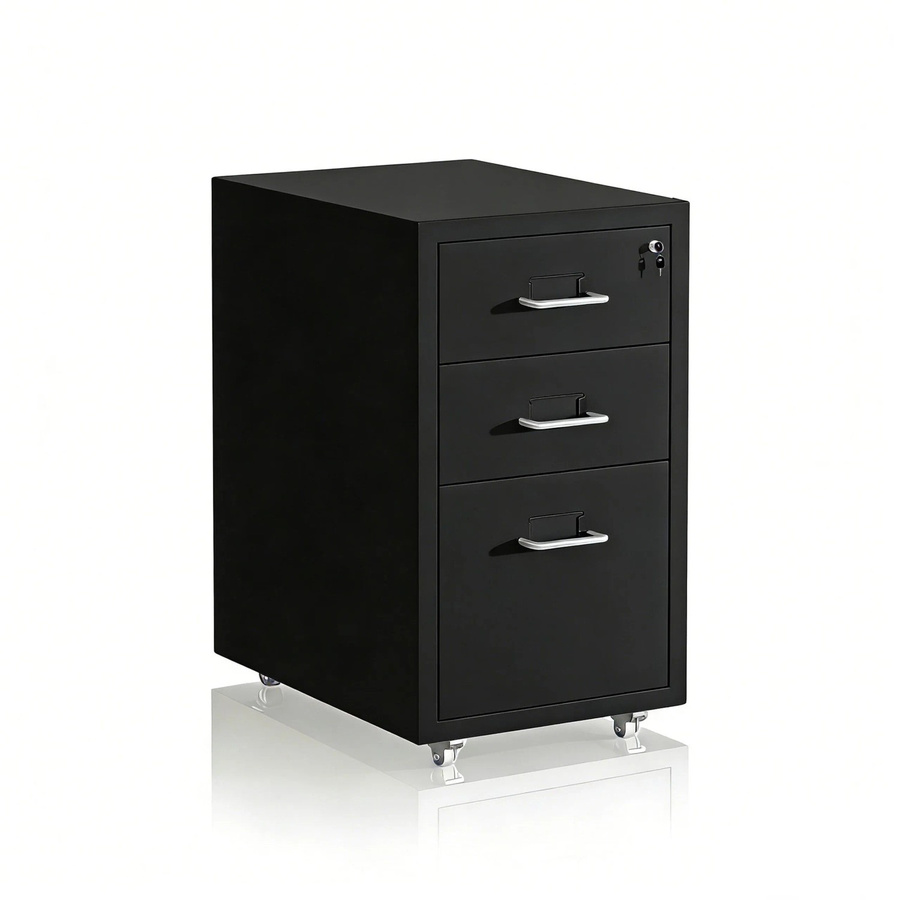 Relaxdays Rollcontainer aus Stahl in Schwarz, abschließbar mit 3 Schubladen, B/T/H: 45,4 x 28 x 41 cm - Bild 2