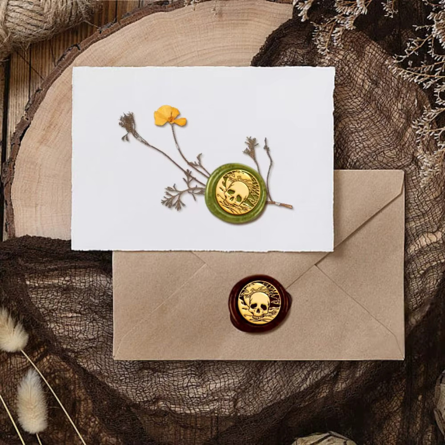 Vintage Totenkopf Wachssiegel Stempel mit Skelett-Motiv für Einladungskarten und Dekoration, Durchmesser: 30 mm - Bild 4