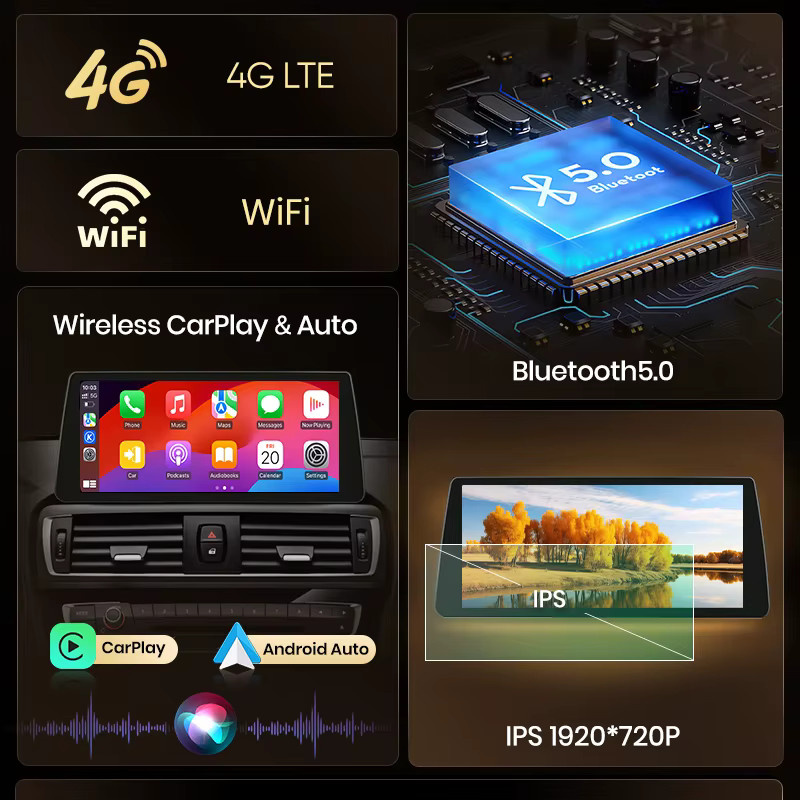 Junsun 4G WiFi CarPlay Android Auto Radio für BMW X1 F48 und X2 F49 (2013-2020) in Schwarz mit 1920x720 Display - Bild 2