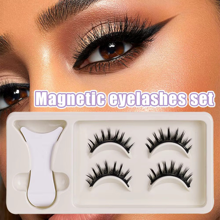 Magnetisches Wimpern Set mit Pinzette, 2 Paar, 3D Faux-Nerz, Natürlich - Bild 2