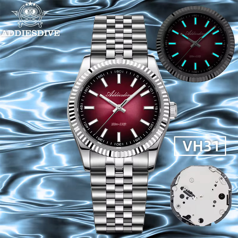 ADDIESDIVE Armbanduhr, Quarz, Edelstahl, Saphirglas, rotes Zifferblatt, Herren - Bild 4