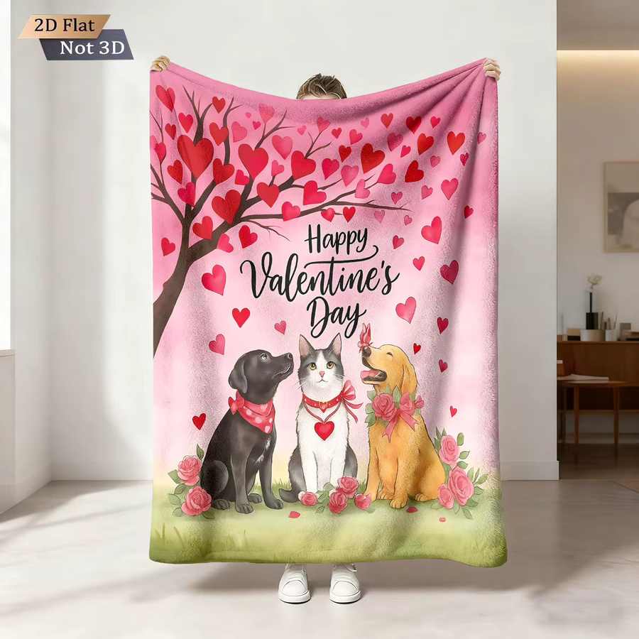 Romantische Flanelldecke mit Liebeshund-Aufdruck in Pink, maschinenwaschbar - Bild 5