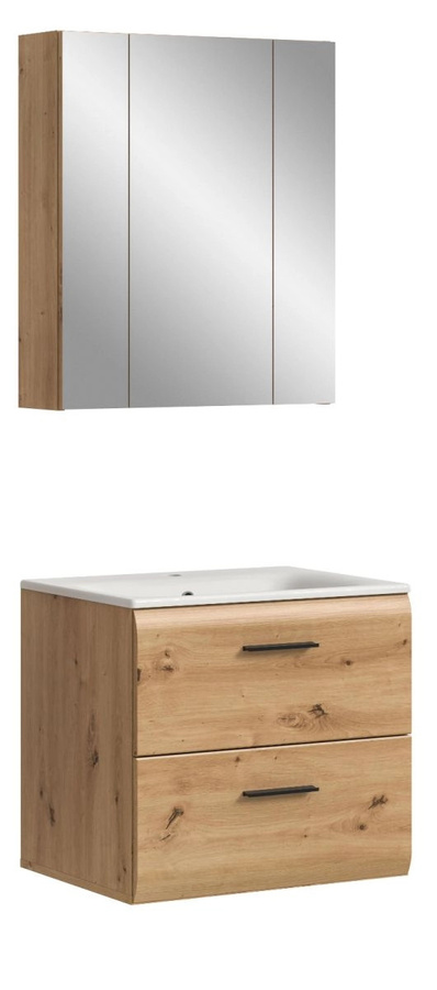 Badmöbel Set Cover von Inn.Furn in Eiche, 2-teilig, Wandmontage mit Spiegelschrank und Waschtischunterschrank, Braun Matt - Bild 2