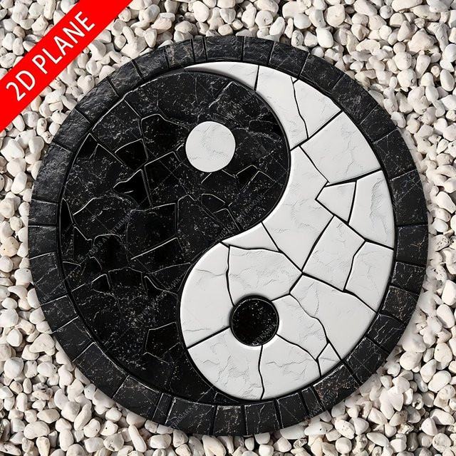 HELLOYOUNG Yin-Yang Tai Chi Trittstein aus Harz, rundes schwarz-weißes Design, Durchmesser: 20,3 cm - Bild 1