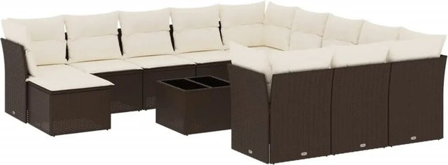 vidaXL 13-tlg. Garten-Sofagarnitur aus Polyrattan in Braun mit UV-beständigen Kissen - Bild 1