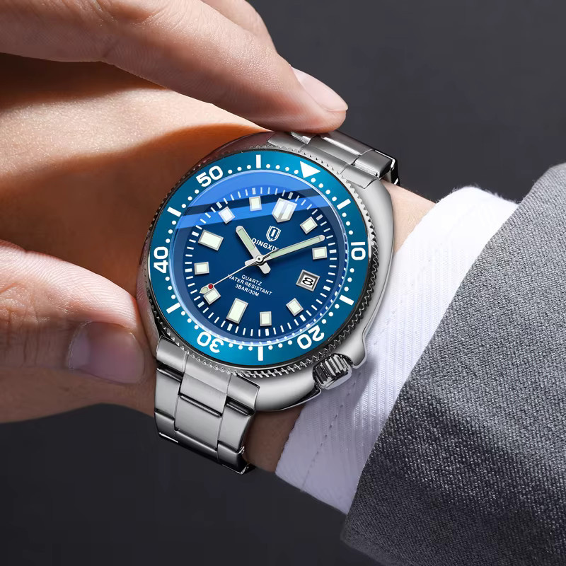 Qingxiya Armbanduhr Quarz, Edelstahl, Blau, Herren - Bild 6