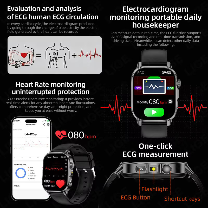 LIGE Smartwatch, Schwarz, Silikon, Unisex - Bild 3