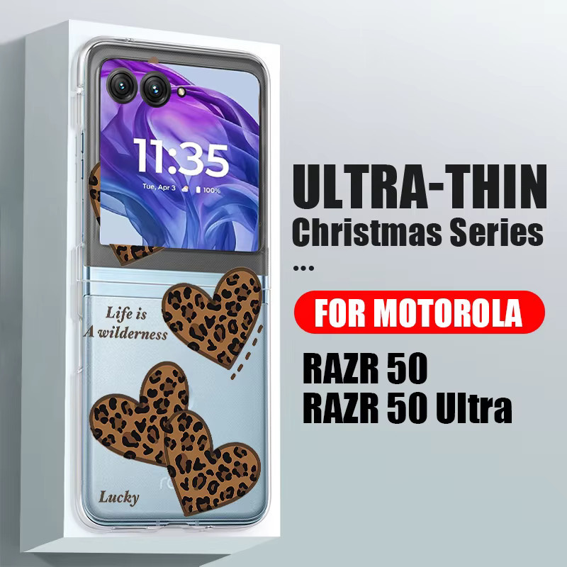Transparente Motorola Handyhülle mit Leoparden- und Herzmuster für Razr 50 und Razr 40 Ultra, stoßfeste PC-Abdeckung - Bild 2