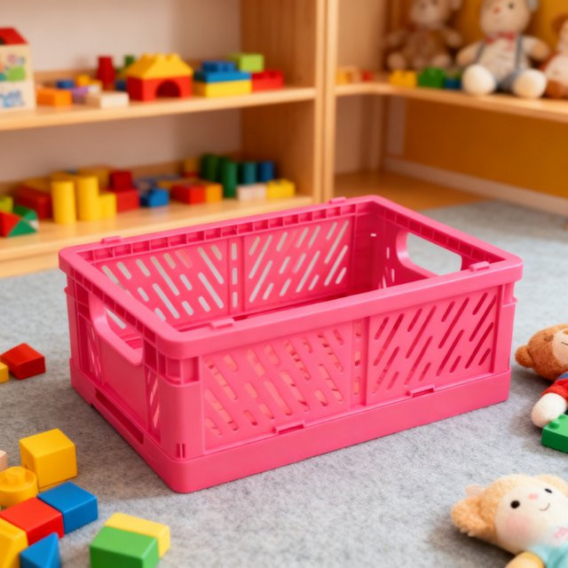 Faltbare und stapelbare Desktop-Aufbewahrungskörbe aus Kunststoff in Pink, wasserdichter Organizer für Büro, Badezimmer und Schlafzimmer, B/T/H: 21,0 x 8,0 x keine Maße angegeben cm - Bild 1