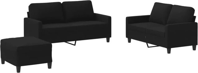 vidaXL 3-teilige Sofagarnitur in Schwarz aus Stoff mit 2x 2-Sitzer-Sofa, 1x Fußhocker und 4 Kissen - Bild 1